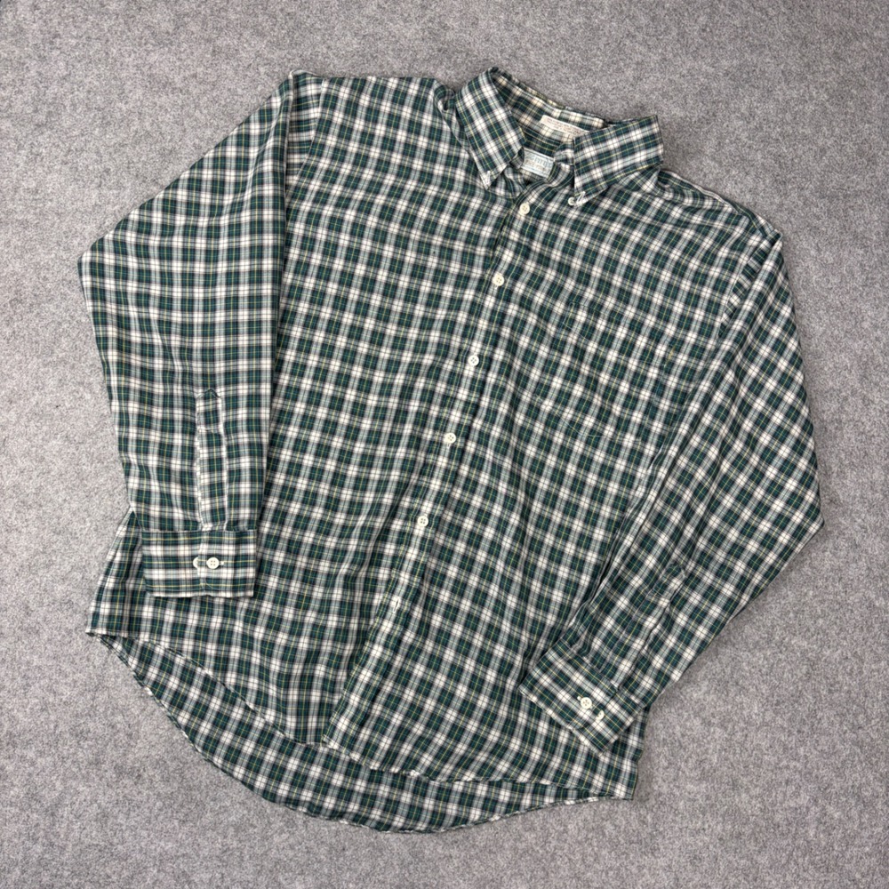 Vintage Sears Perma-Prest The Fitted Shirt Green Plaid Button Down Mens Large